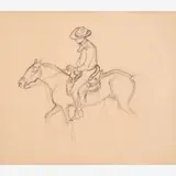 Thomas Hart Benton, Study of Horseback Figure for Trail Riders, circa 1964-65, Graphite on paper
