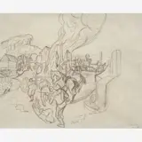 Study for Civil War Scene of the Missouri Mural by Thomas Hart Benton, 1935, Graphite on paper, sold Dec 2023