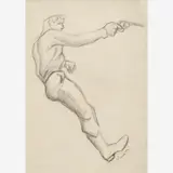 Study for Figure on Horseback, Jesse James, Missouri Mural by Thomas Hart Benton, 1936, Graphite on paper, sold Dec 2023