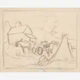 Farmer Unloading Wagon by Thomas Hart Benton, 1945, Graphite on paper, sold Dec 2023