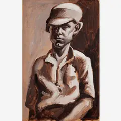 Boy with Cap by Thomas Hart Benton, 1940, Oil on cardboard, sold Dec 2023