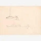 Two Studies of a Keelboat by Thomas Hart Benton, 1946, Graphite on paper, sold Dec 2023