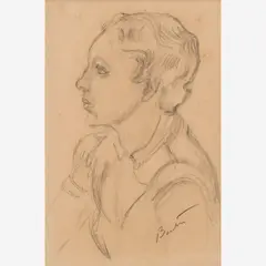 Drawing of a Head, circa 1930s by Thomas Hart Benton, Graphite on paper, sold Dec 2023