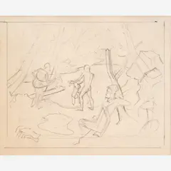 Thomas Hart Benton, Landscape with Nude Bathers, Graphite