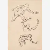 Study for The Flight of the Thielens by Thomas Hart Benton, 1938, Graphite on paper, sold Dec 2023