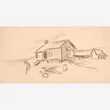 Sketch of Farm House by Thomas Hart Benton, 1936, Crayon on paper, sold Dec 2023