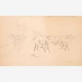 Study of Football Players, 1968-71 by Thomas Hart Benton, Graphite on paper, sold Dec 2023