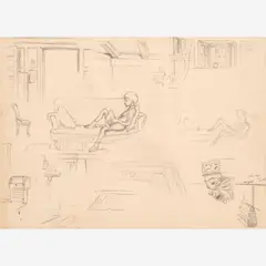 Studies for 'Interior,' by Thomas Hart Benton, 1948, Graphite on paper, sold Dec 2023