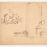 Tractor and Silo Studies for the Missouri Mural by Thomas Hart Benton, 1936, Graphite on paper, sold Dec 2023