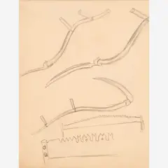 Study of Farm Tools by Thomas Hart Benton, 1928, Graphite on paper, sold Dec 2023