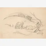 Thomas Hart Benton, Horse Grazing in Pasture, 1945, Graphite on paper