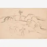 Thomas Hart Benton, Farm Scene with Man Roping Horse, circa 1939-41, Graphite on paper
