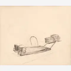 Thomas Hart Benton, Wooden Sled Study and Machinery Sketch from the Nature Sketchbook, Graphite on paper