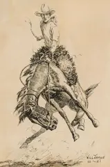 William R. James, A Real Bronco, Pen & Ink