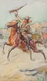 Philip Russell Goodwin, Pony Rider Leaving Station, Mixed Media on Paper