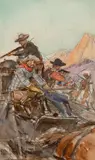Philip Russell Goodwin, Stage Fighting Off Indians, Mixed Media on Paper