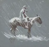 Olaf Wieghorst, Cowboy on Horse in Blizzard, Gouache