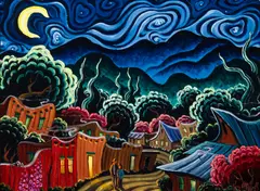 Kim Douglas Wiggins, One Night on Canyon Road, Oil on board