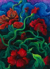 Kim Douglas Wiggins, Wild Poppies, Oil on canvas