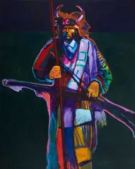 John Nieto, Mescalero Apache with Beaded War Cap, Acrylic on canvas