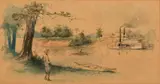 Oscar E. Berninghaus, Sternwheeler, Watercolor