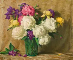 Joseph Henry Sharp, Peonies and Irises, Oil on canvas