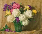 Joseph Henry Sharp, Peonies and Irises, Oil on canvas