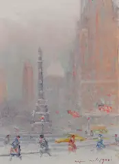 Columbus Circle, New York by Johann Berthelsen, Oil on board, sold Aug 2026