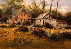 Bruce Cheever, Untitled (Farmstead), Oil on board