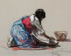 Bettine Steinke, Ceremonial Corn Grinding (Santa Clara), Pastel