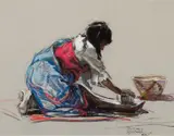 Bettine Steinke, Ceremonial Corn Grinding (Santa Clara), Pastel