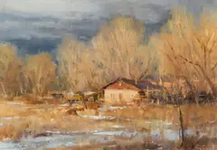 John Encinias, Late Afternoon Light, Oil on board