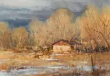 John Encinias, Late Afternoon Light, Oil on board