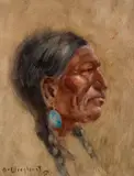 Olaf Wieghorst, Crow Indian, Oil on board