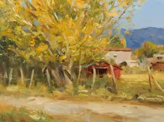 John Encinias, Fall Colors, Oil on board