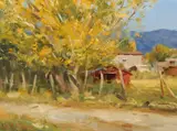 John Encinias, Fall Colors, Oil on board