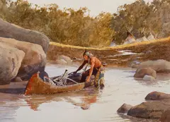 David Halbach, Untitled (Indian in canoe), Watercolor on paper