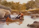 David Halbach, Untitled (Indian in canoe), Watercolor on paper