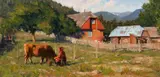 Albin Veselka, Evening Milking, Oil on board