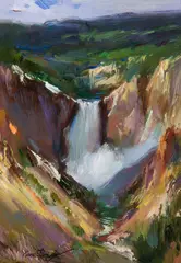 Cyrus Afsary, Yellowstone Falls, Oil on board