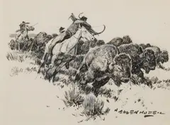 Nick Eggenhofer, Untitled (Buffalo herd), Mixed Media