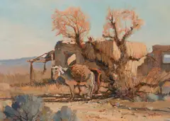 Irby Graves Brown, Untitled (Adobe homestead), Oil on board