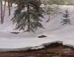 Skip Whitcomb, Winter Morning, Roaring Fork River, Oil on board