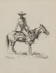 Olaf Wieghorst, Untitled (Cowboy on horseback), Pen & Ink