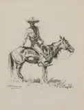 Olaf Wieghorst, Untitled (Cowboy on horseback), Pen & Ink