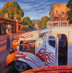 Bryan Haynes, Down on the Plaza, Acrylic on canvas mounted to board