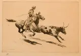 Edward Borein, Headin' a Steer, No. 2, Etching