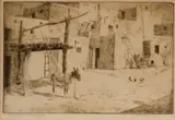 Edward Borein, A Street Scene In Taos, New Mexico, Etching