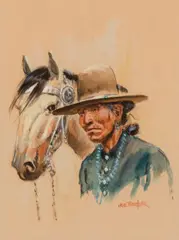 Joe Beeler, Untitled (Native American with horse), Gouache