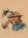 Joe Beeler, Untitled (Native American with horse), Gouache